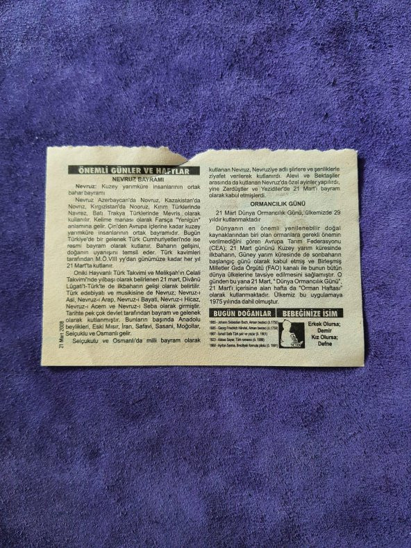 21 Mart 2008 Takvim Yaprağı - Nostaljik Koleksiyonluk Takvim Yaprağı - Resim 2