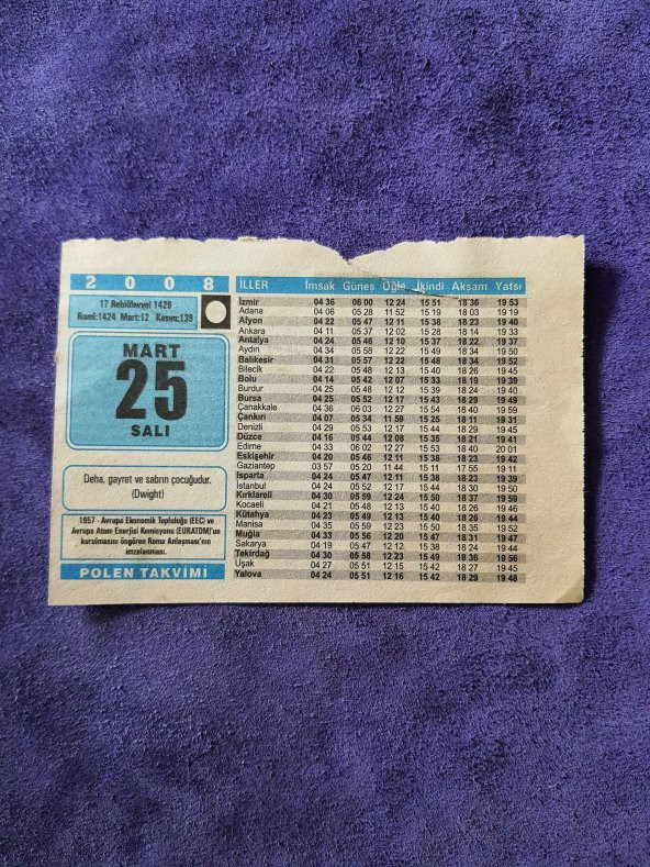 25 Mart 2008 Takvim Yaprağı - Nostaljik Koleksiyonluk Takvim Yaprağı ürün görseli