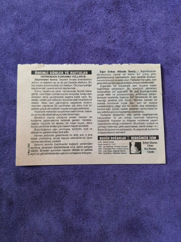 4 Mart 2008 Takvim Yaprağı - Nostaljik Koleksiyonluk Takvim Yaprağı - Resim 2