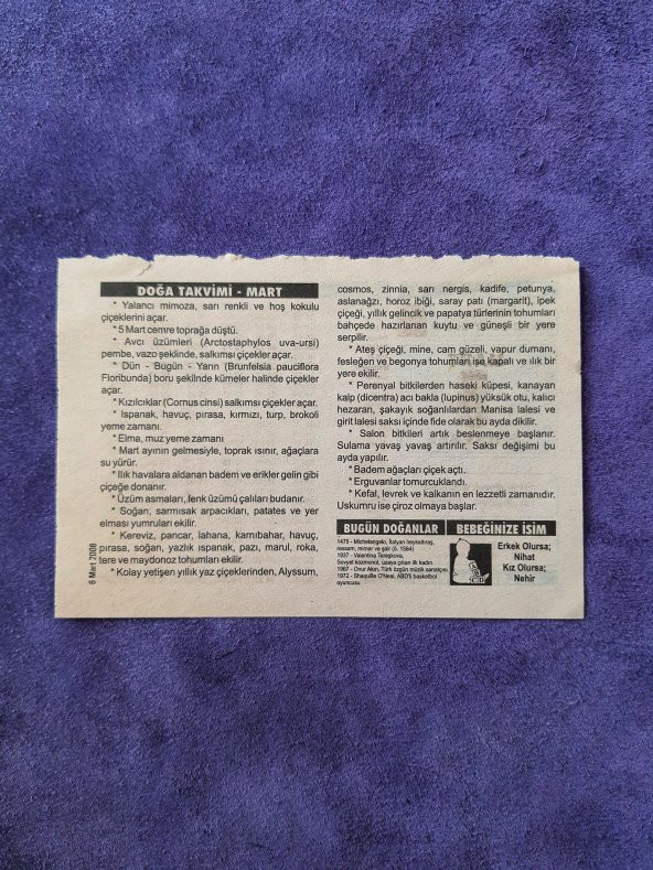 6 Mart 2008 Takvim Yaprağı - Nostaljik Koleksiyonluk Takvim Yaprağı - Resim 2