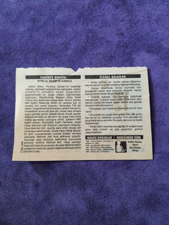 12 Mart 2008 Takvim Yaprağı - Nostaljik Koleksiyonluk Takvim Yaprağı - Resim 2