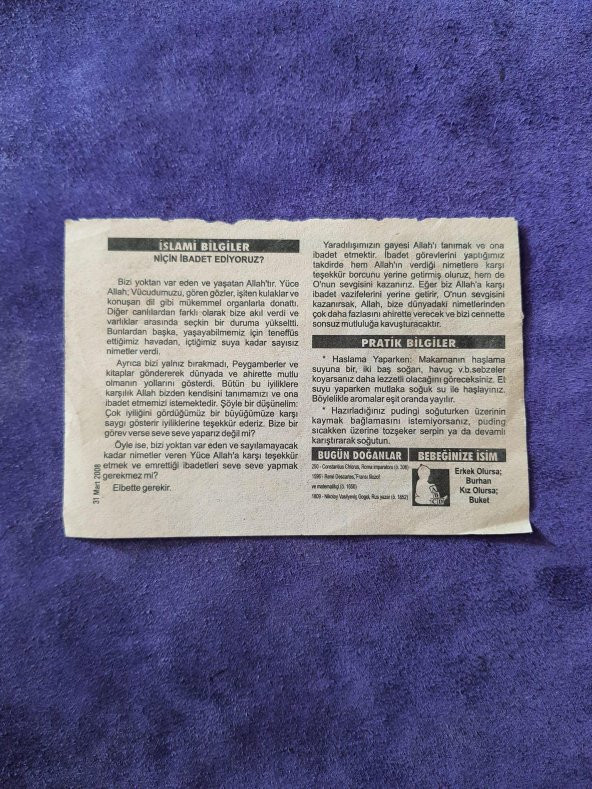 31 Mart 2008 Takvim Yaprağı - Nostaljik Koleksiyonluk Takvim Yaprağı - 2