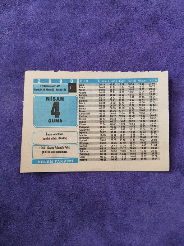 4 Nisan 2008 Takvim Yaprağı - Nostaljik Koleksiyonluk Takvim Yaprağı ürün görseli