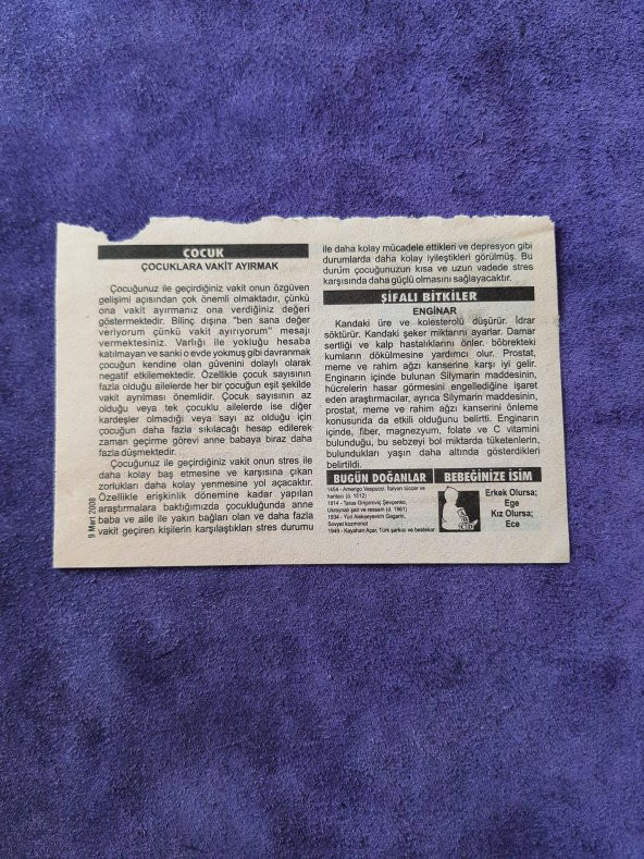 9 Mart 2008 Takvim Yaprağı - Nostaljik Koleksiyonluk Takvim Yaprağı - Resim 2