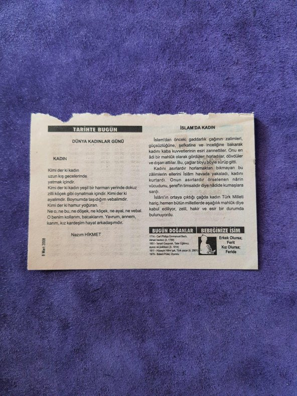 8 Mart 2008 Takvim Yaprağı - Nostaljik Koleksiyonluk Takvim Yaprağı - 2