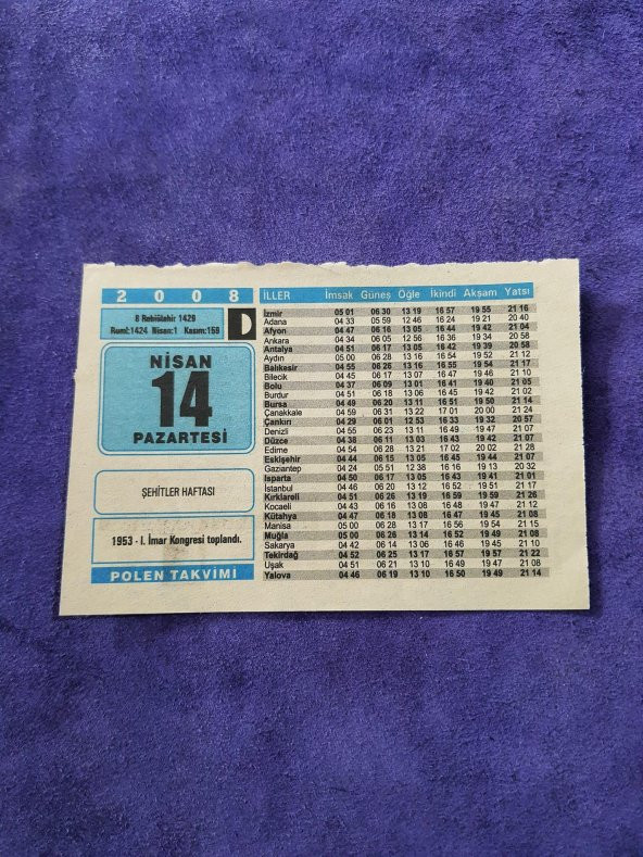 14 Nisan 2008 Takvim Yaprağı - Nostaljik Koleksiyonluk Takvim Yaprağı ürün görseli