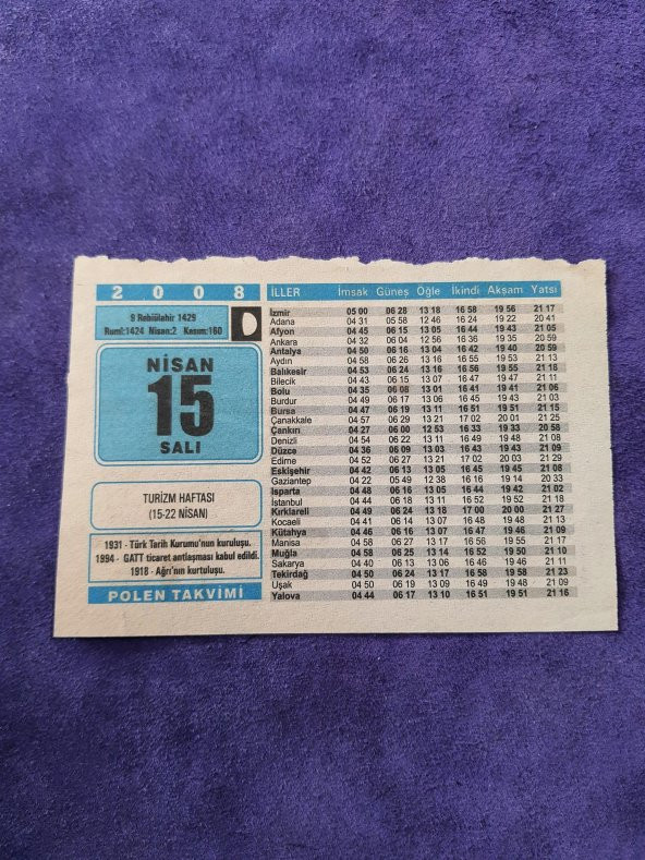 15 Nisan 2008 Takvim Yaprağı - Nostaljik Koleksiyonluk Takvim Yaprağı ürün görseli