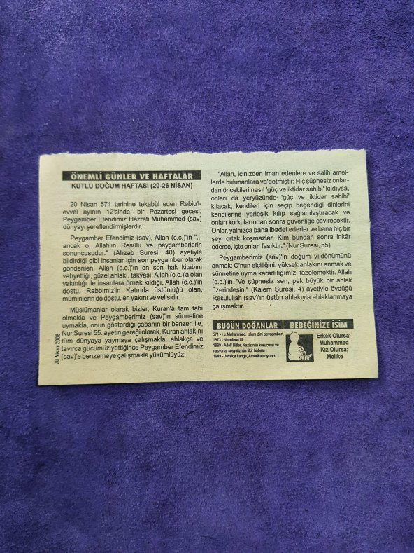 20 Nisan 2008 Takvim Yaprağı - Nostaljik Koleksiyonluk Takvim Yaprağı - Resim 2