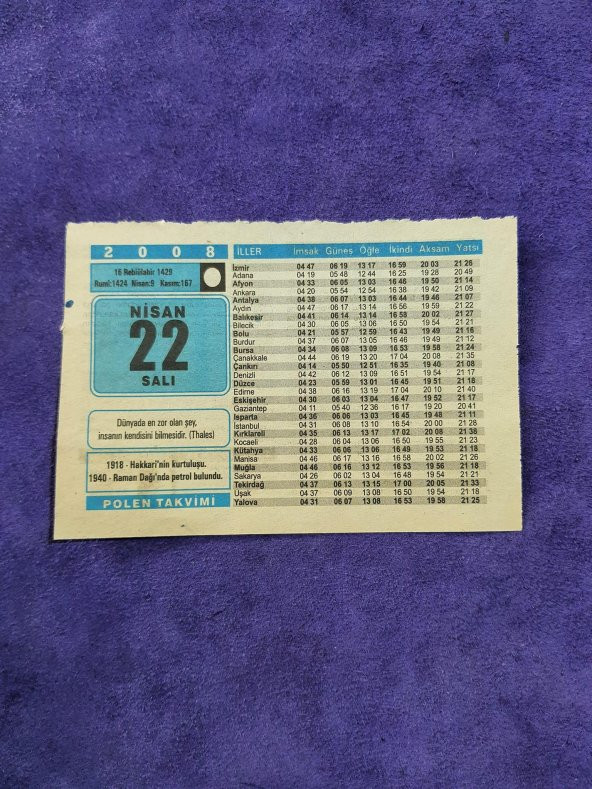 22 Nisan 2008 Takvim Yaprağı - Nostaljik Koleksiyonluk Takvim Yaprağı ürün görseli