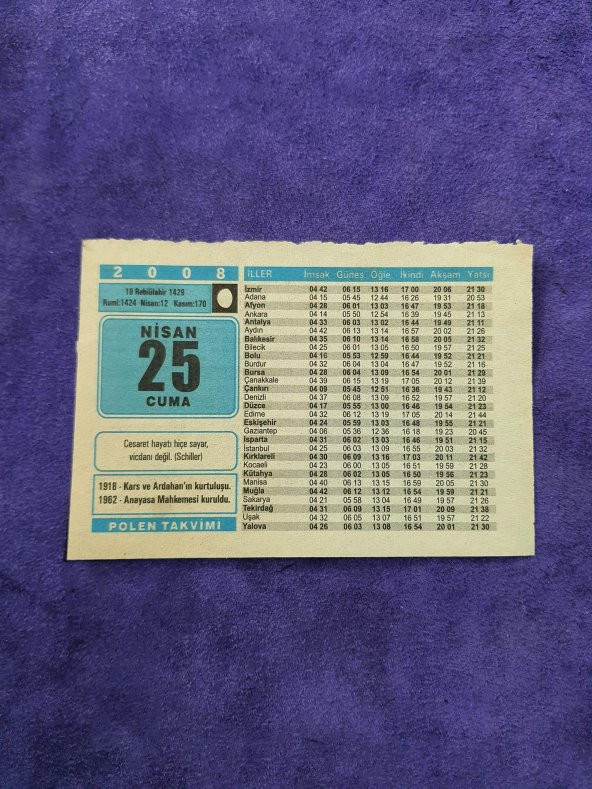 25 Nisan 2008 Takvim Yaprağı - Nostaljik Koleksiyonluk Takvim Yaprağı ürün görseli