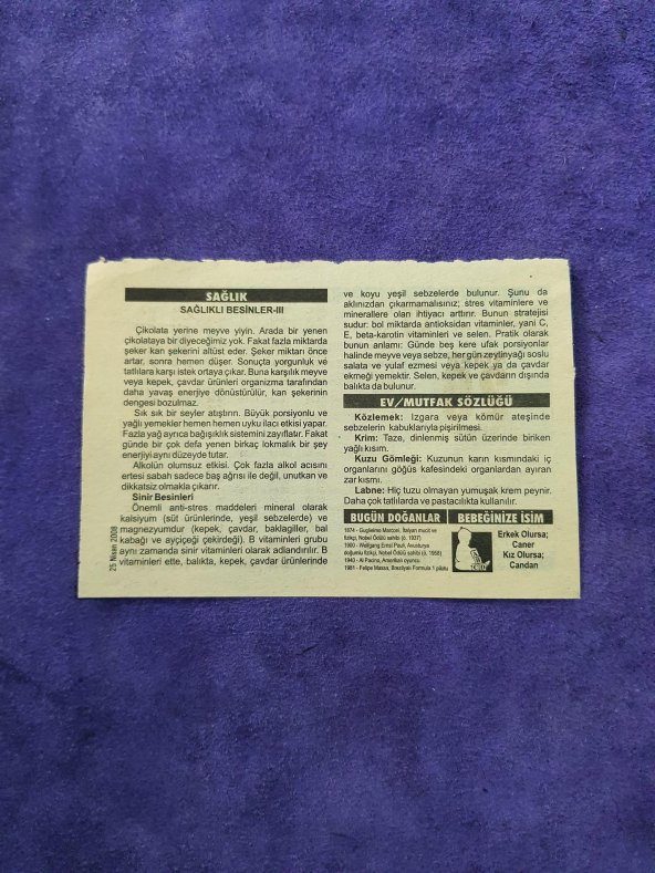 25 Nisan 2008 Takvim Yaprağı - Nostaljik Koleksiyonluk Takvim Yaprağı - Resim 2