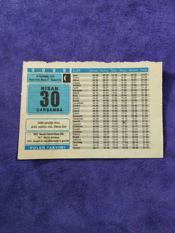 30 Nisan 2008 Takvim Yaprağı - Nostaljik Koleksiyonluk Takvim Yaprağı ürün görseli
