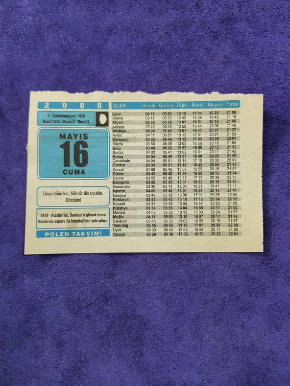 16 Mayıs 2008 Takvim Yaprağı - Nostaljik Koleksiyonluk Takvim Yaprağı ürün görseli