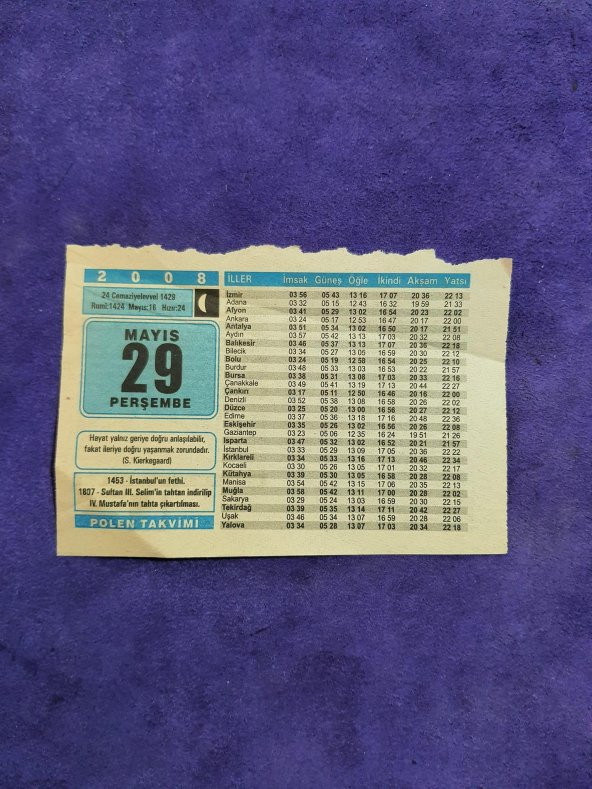 29 Mayıs 2008 Takvim Yaprağı - Nostaljik Koleksiyonluk Takvim Yaprağı ürün görseli