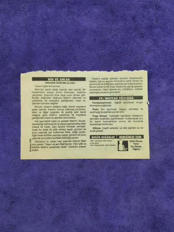 9 Haziran 2008 Takvim Yaprağı - Nostaljik Koleksiyonluk Takvim Yaprağı - Resim 2