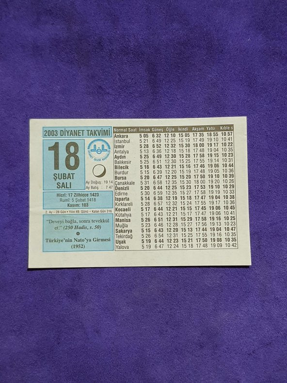 18 Şubat 2003 Takvim Yaprağı - Nostaljik Koleksiyonluk Takvim Yaprağı A ürün görseli