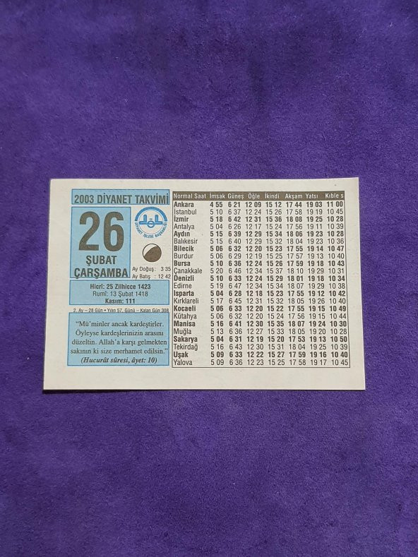 26 Şubat 2003 Takvim Yaprağı - Nostaljik Koleksiyonluk Takvim Yaprağı A ürün görseli