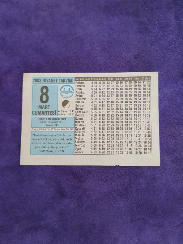 8 Mart 2003 Takvim Yaprağı - Nostaljik Koleksiyonluk Takvim Yaprağı A ürün görseli