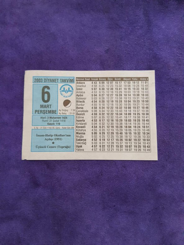 6 Mart 2003 Takvim Yaprağı - Nostaljik Koleksiyonluk Takvim Yaprağı A ürün görseli