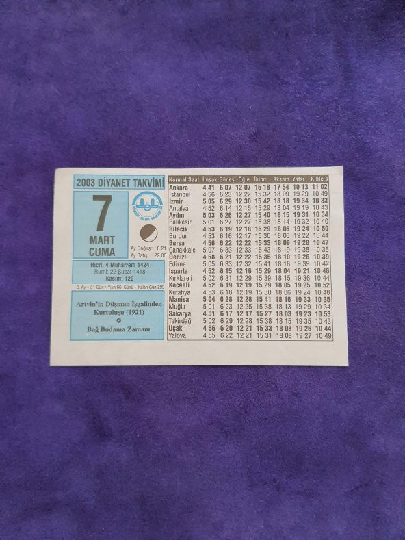 7 Mart 2003 Takvim Yaprağı - Nostaljik Koleksiyonluk Takvim Yaprağı A ürün görseli
