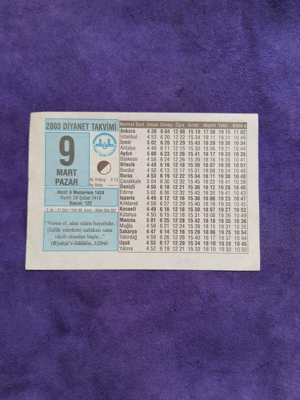 9 Mart 2003 Takvim Yaprağı - Nostaljik Koleksiyonluk Takvim Yaprağı A ürün görseli