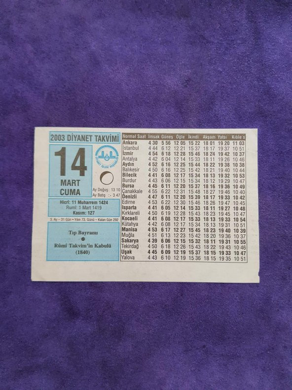 14 Mart 2003 Takvim Yaprağı - Nostaljik Koleksiyonluk Takvim Yaprağı A ürün görseli