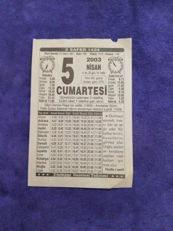 5 Nisan 2003 Takvim Yaprağı - Nostaljik Koleksiyonluk Takvim Yaprağı ürün görseli