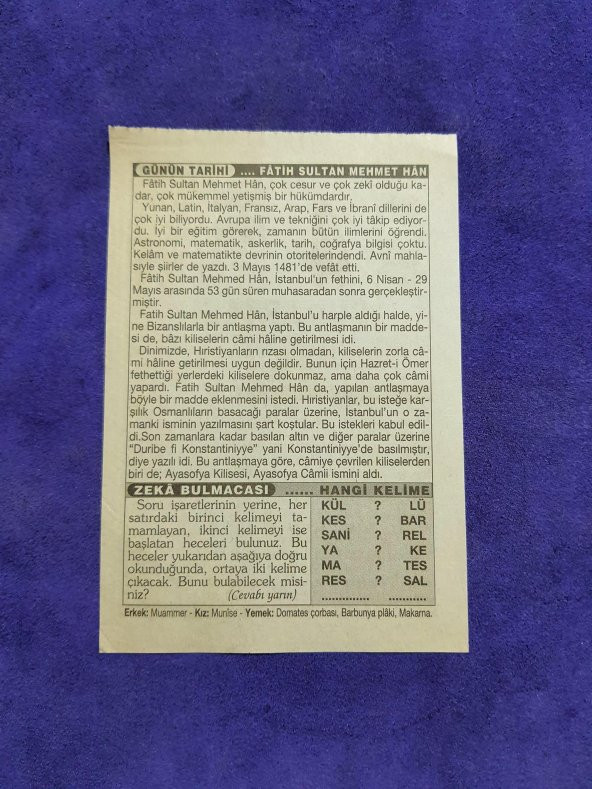 3 Mayıs 2003 Takvim Yaprağı - Nostaljik Koleksiyonluk Takvim Yaprağı - Resim 2