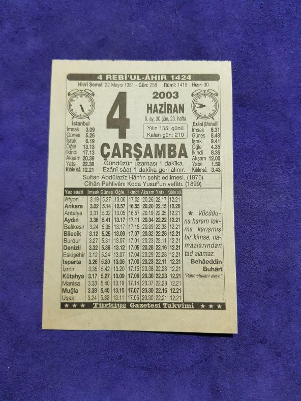 4 Haziran 2003 Takvim Yaprağı - Nostaljik Koleksiyonluk Takvim Yaprağı ürün görseli