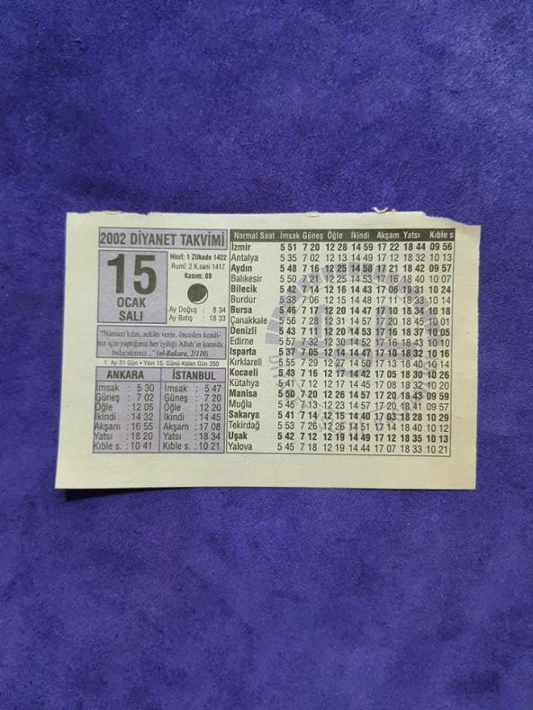 15 Ocak 2002 Takvim Yaprağı - Nostaljik Koleksiyonluk Takvim Yaprağı