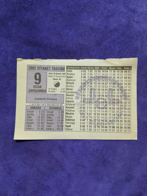 9 Ocak 2002 Takvim Yaprağı - Nostaljik Koleksiyonluk Takvim Yaprağı ürün görseli