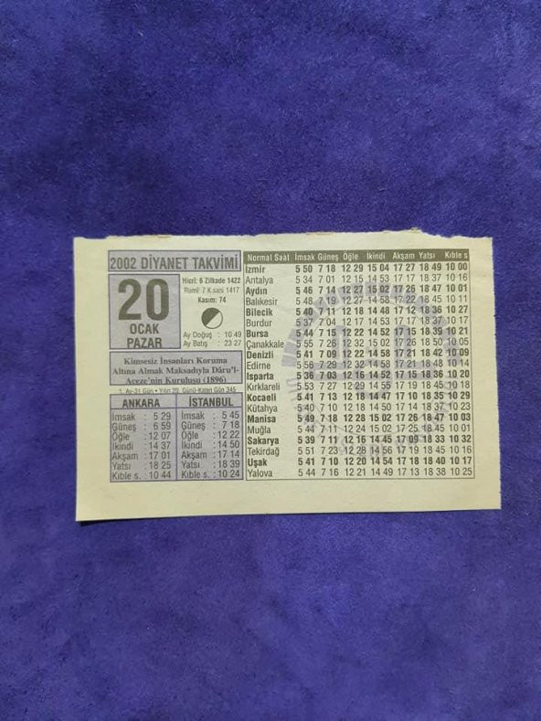 20 Ocak 2002 Takvim Yaprağı - Nostaljik Koleksiyonluk Takvim Yaprağı ürün görseli