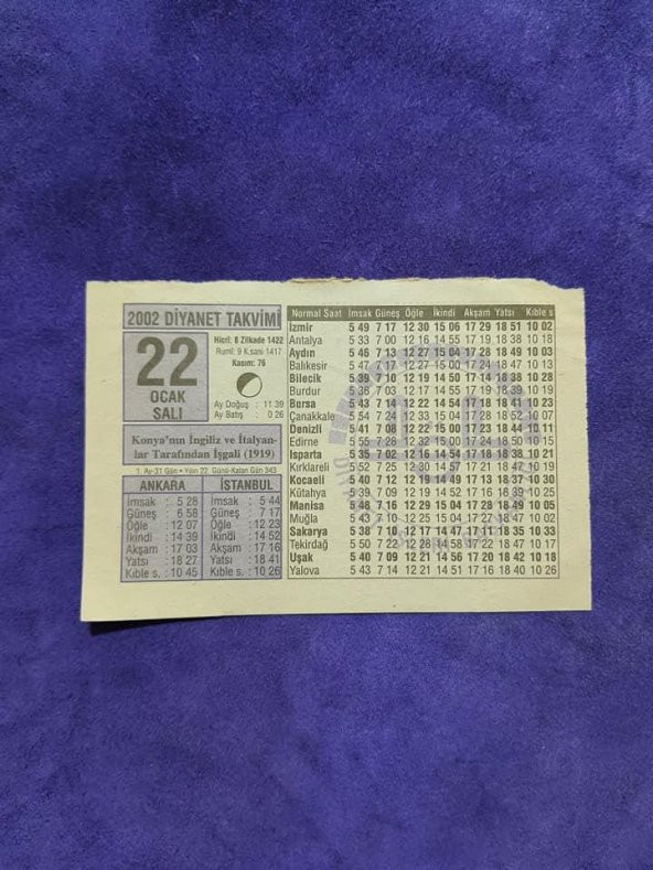 22 Ocak 2002 Takvim Yaprağı - Nostaljik Koleksiyonluk Takvim Yaprağı ürün görseli