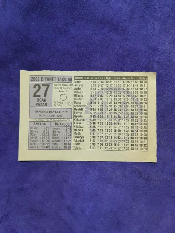 27 Ocak 2002 Takvim Yaprağı - Nostaljik Koleksiyonluk Takvim Yaprağı ürün görseli