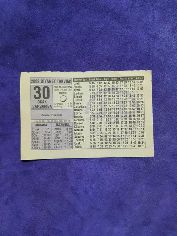 30 Ocak 2002 Takvim Yaprağı - Nostaljik Koleksiyonluk Takvim Yaprağı ürün görseli