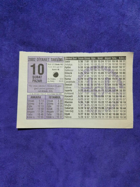 10 Şubat 2002 Takvim Yaprağı - Nostaljik Koleksiyonluk Takvim Yaprağı ürün görseli