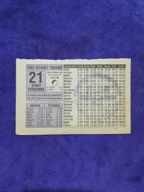 21 Şubat 2002 Takvim Yaprağı - Nostaljik Koleksiyonluk Takvim Yaprağı ürün görseli