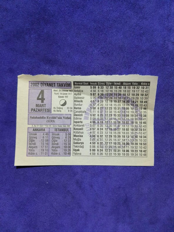 4 Mart 2002 Takvim Yaprağı - Nostalji Koleksiyonluk Takvim Yaprağı ürün görseli