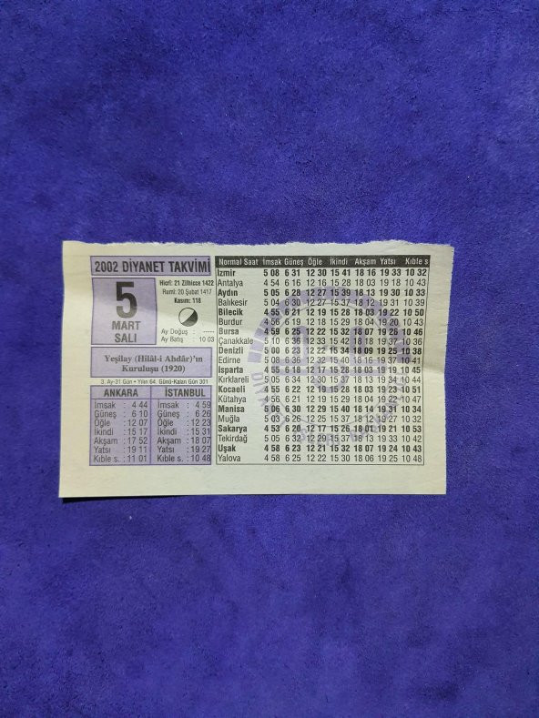 5 Mart 2002 Takvim Yaprağı - Nostalji Koleksiyonluk Takvim Yaprağı