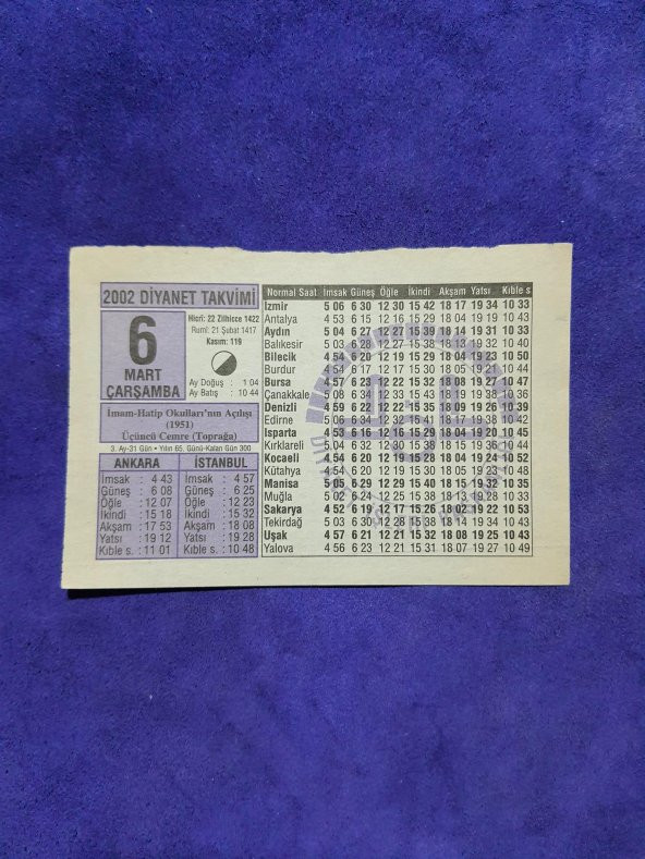 6 Mart 2002 Takvim Yaprağı - Nostalji Koleksiyonluk Takvim Yaprağı ürün görseli