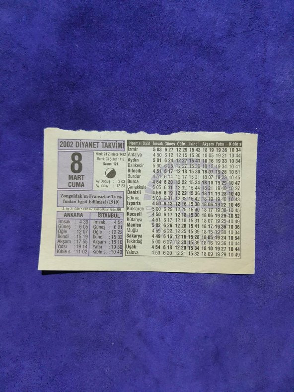 8 Mart 2002 Takvim Yaprağı - Nostalji Koleksiyonluk Takvim Yaprağı ürün görseli