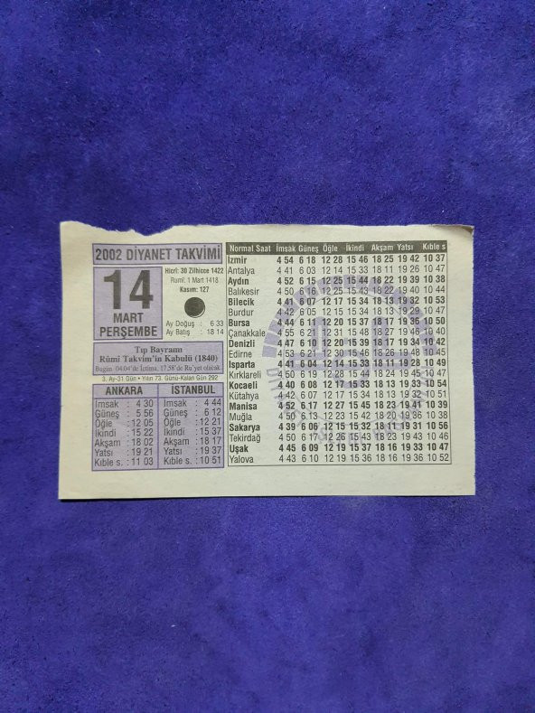 14 Mart 2002 Takvim Yaprağı - Nostalji Koleksiyonluk Takvim Yaprağı ürün görseli