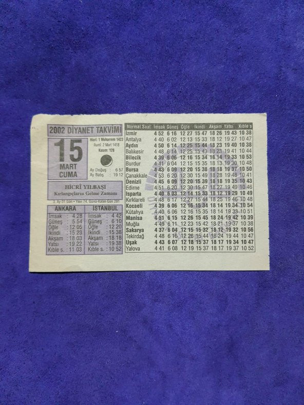 15 Mart 2002 Takvim Yaprağı - Nostalji Koleksiyonluk Takvim Yaprağı ürün görseli