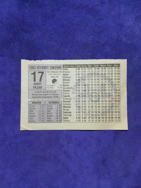 17 Mart 2002 Takvim Yaprağı - Nostalji Koleksiyonluk Takvim Yaprağı ürün görseli