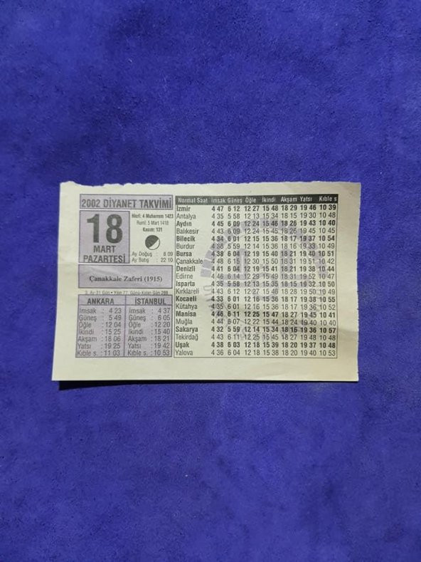 18 Mart 2002 Takvim Yaprağı - Nostalji Koleksiyonluk Takvim Yaprağı ürün görseli