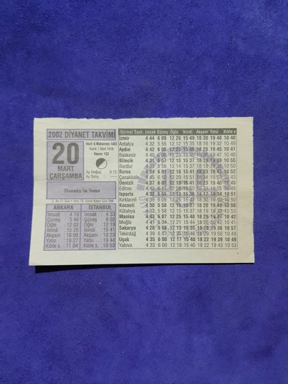 20 Mart 2002 Takvim Yaprağı - Nostalji Koleksiyonluk Takvim Yaprağı ürün görseli