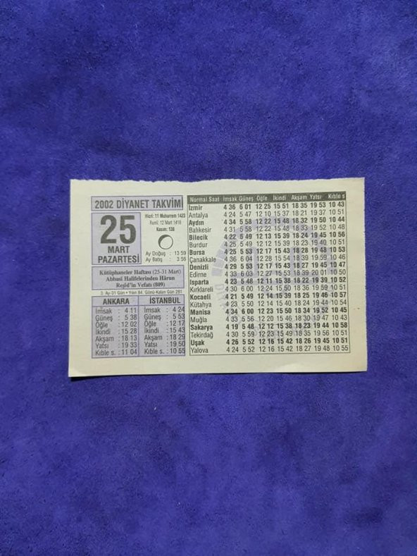 25 Mart 2002 Takvim Yaprağı - Nostalji Koleksiyonluk Takvim Yaprağı ürün görseli