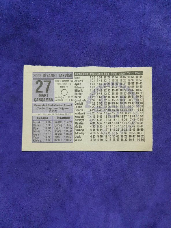 27 Mart 2002 Takvim Yaprağı - Nostalji Koleksiyonluk Takvim Yaprağı ürün görseli