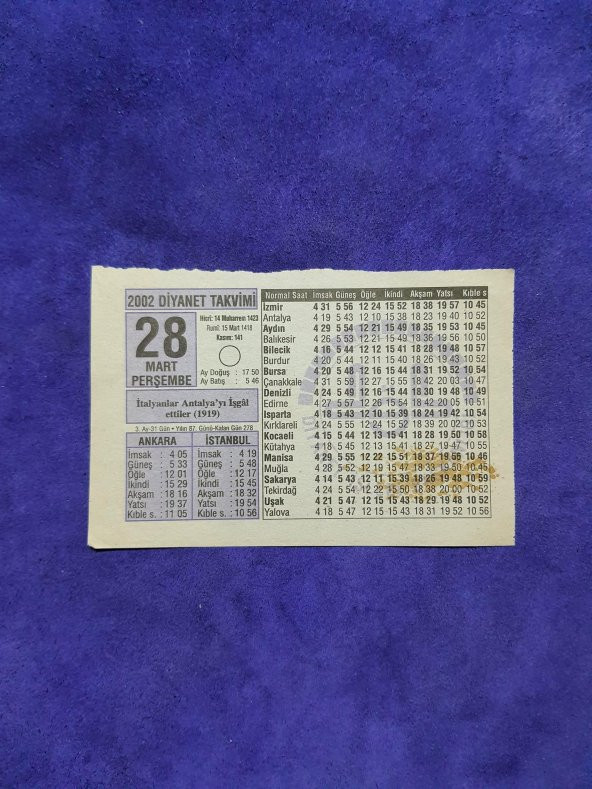 28 Mart 2002 Takvim Yaprağı - Nostalji Koleksiyonluk Takvim Yaprağı ürün görseli