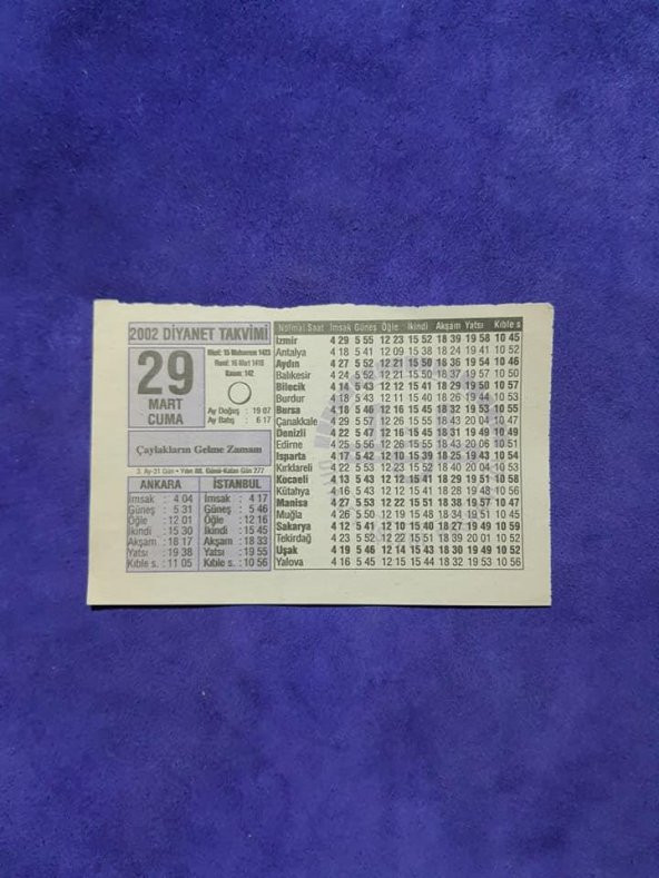 29 Mart 2002 Takvim Yaprağı - Nostalji Koleksiyonluk Takvim Yaprağı ürün görseli